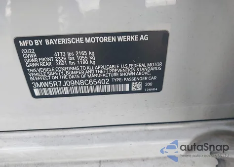 2022 BMW 330I xDrive from USA, damaged, VIN 3MW5R7J09N8C65402